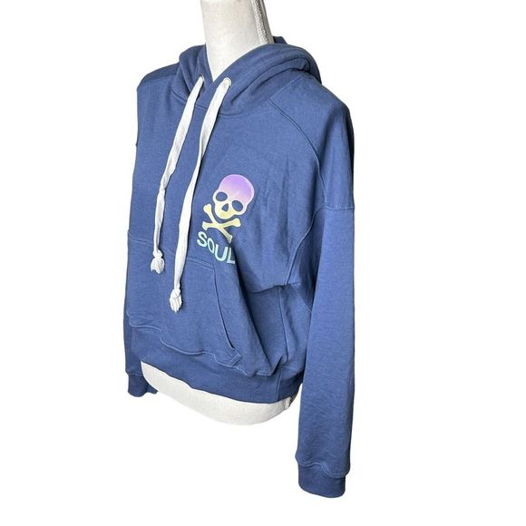 SOUL Soulcycle Blue Crop Ombre Skull Hoodie Sweatshirt Spinning Cycling Sz L - Picture 2 of 4